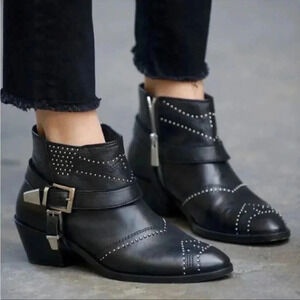 NIB Anine Bing Bianca Motorcycle Ankle Boot Black Silver  US 8 EU 38